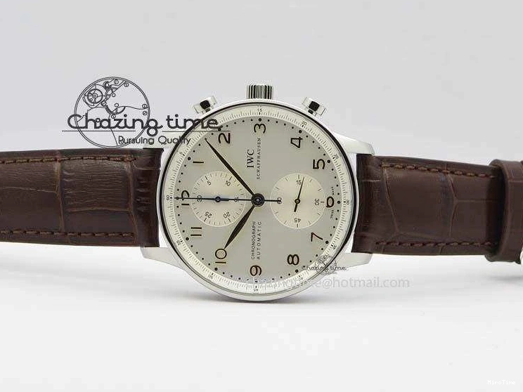 MIROTIME 0126 ModernLook Portuguese IW371445 ZF 1:1 Best Edition SS White Dial Gold Markers On Brown Leather Strap A79350 V 7269